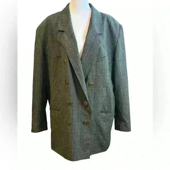 Unbranded Blazer Jacket Double  Breasted Wool Blend Plaid Green Women's Size 48 - Picture 1 of 5